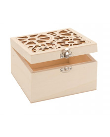 Houten doos met beweegbare wielen 14,8x14,8x9cm